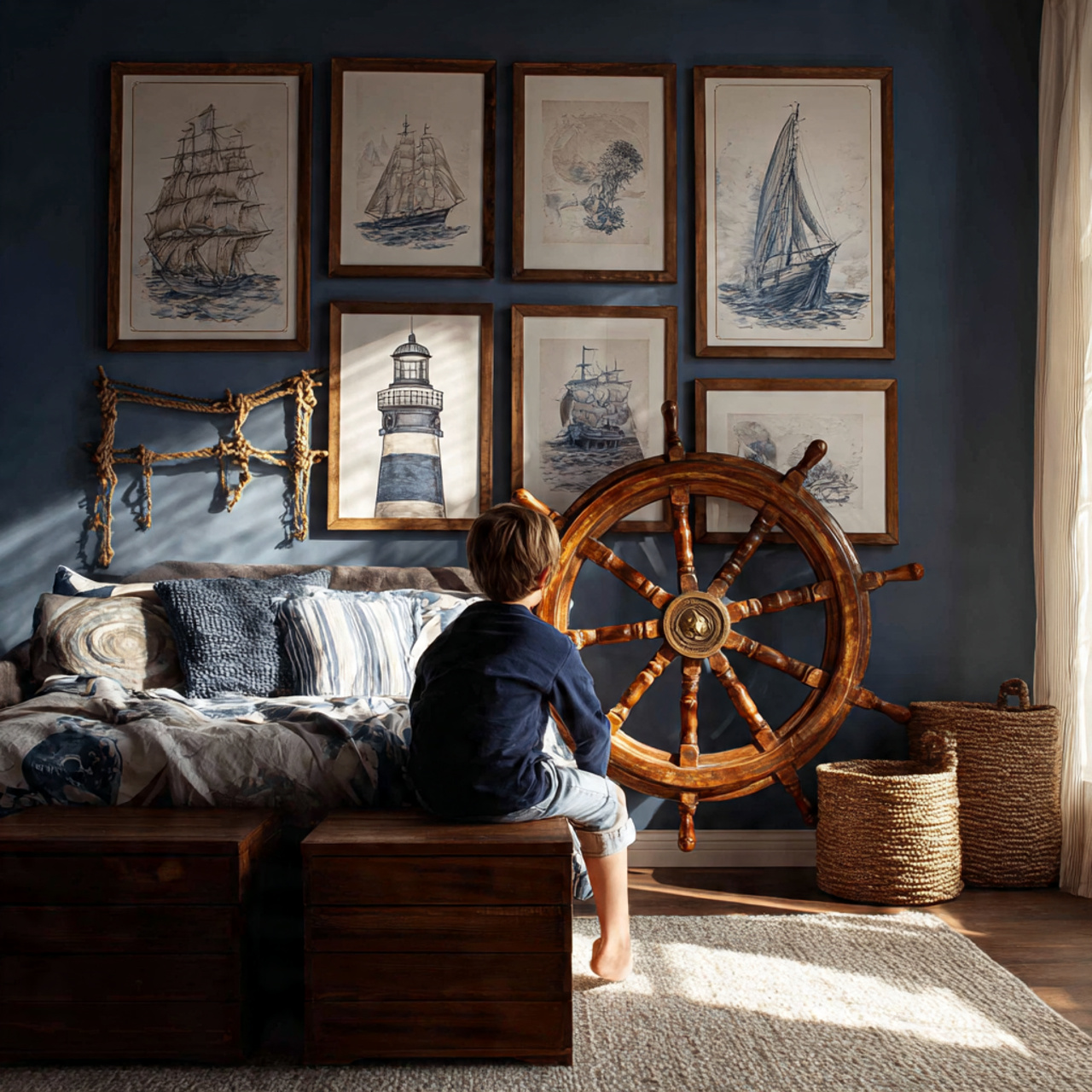 25 Kids Bedroom Decor Ideas: Magical, Stylish & Fun Room Inspirations 11 a nautical themed kids bedroom featuring a large