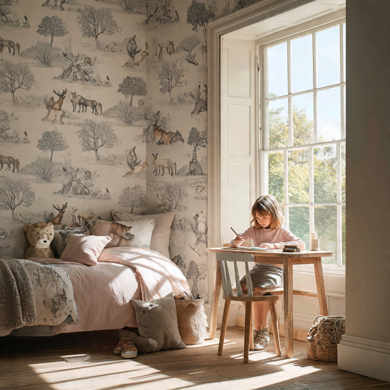 25 Bedroom Decor Wallpaper Ideas That Inspire Luxury & Comfort 18 a playful bedroom featuring whimsical forest creature