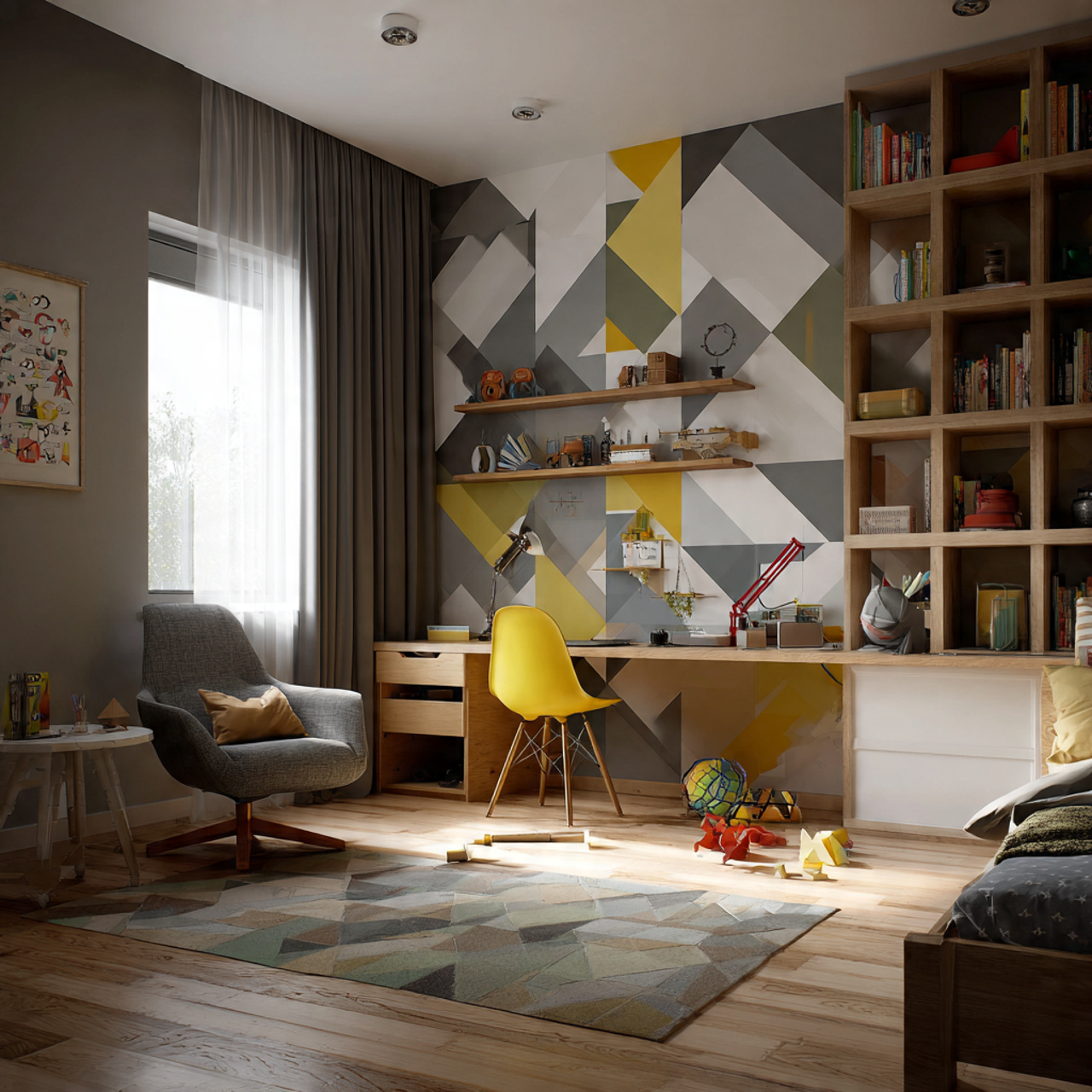 25 Kids Room Ideas That Inspire Creativity & Fun Every Day 20 a realistic kids room featuring bold geometric