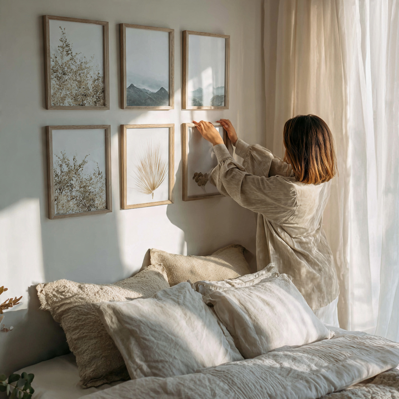 25 Stunning Bedroom Decor Cozy Ideas to Elevate Every Room 24 a serene bedroom featuring framed minimalist nature