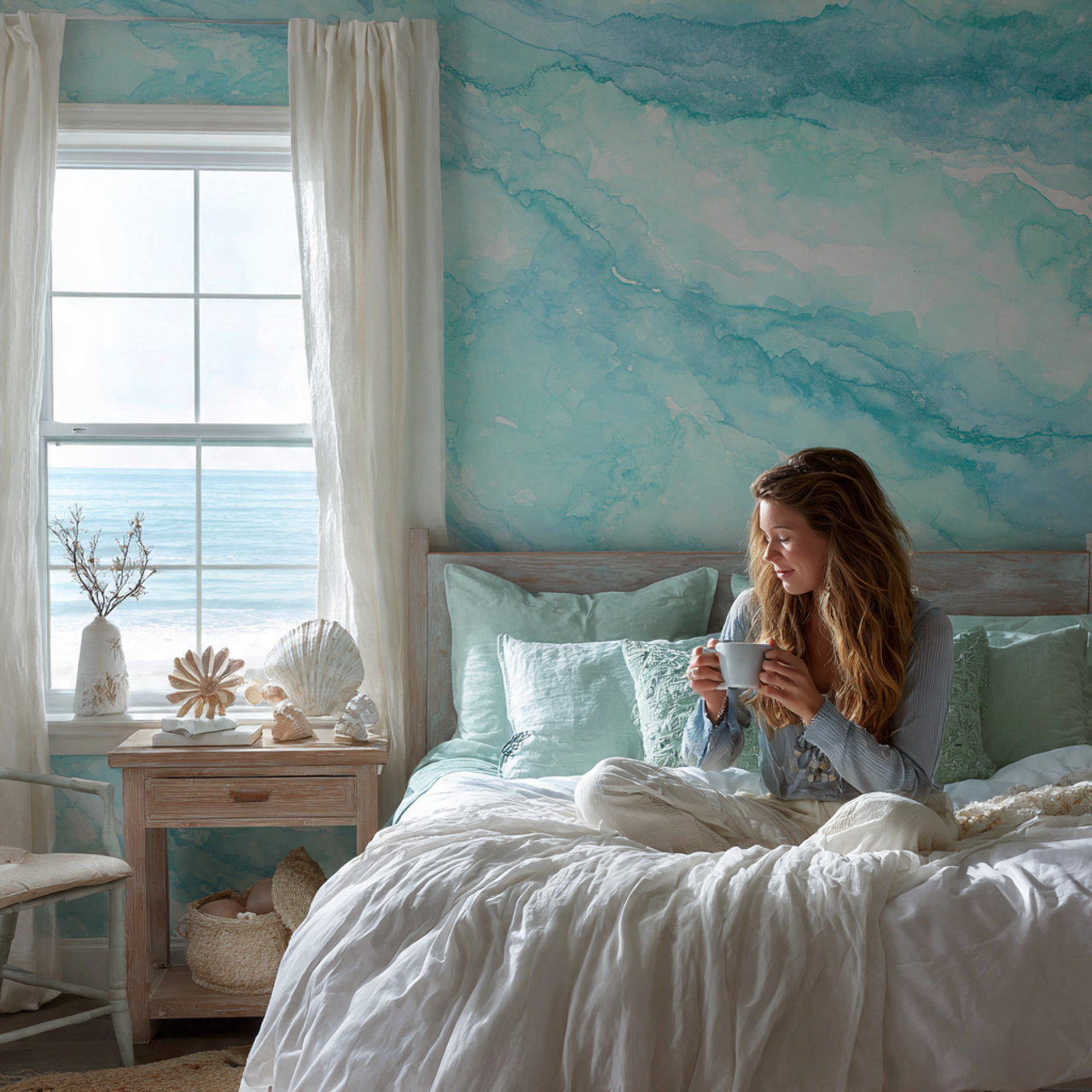 25 Bedroom Decor Wallpaper Ideas That Inspire Luxury & Comfort 20 a serene coastal inspired bedroom featuring soft blue