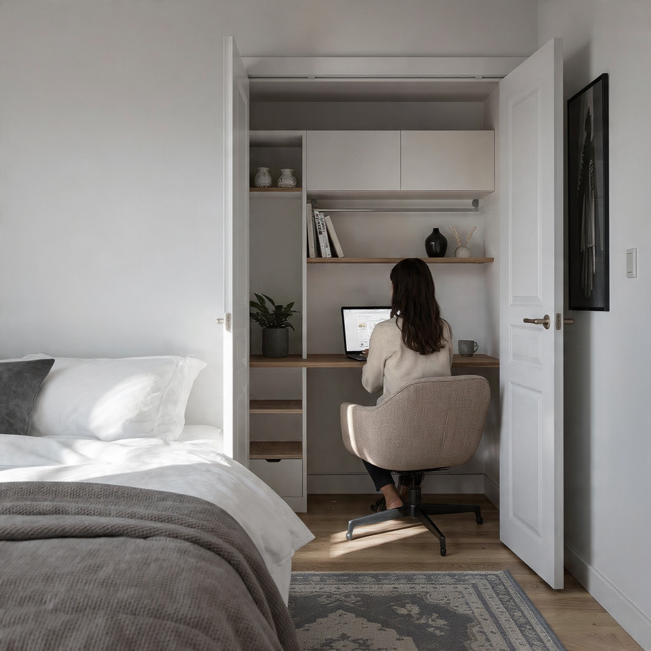 25 Small Bedroom Decor Ideas to Transform Tight Spaces Beautifully 23 a small bedroom featuring a hidden cloffice