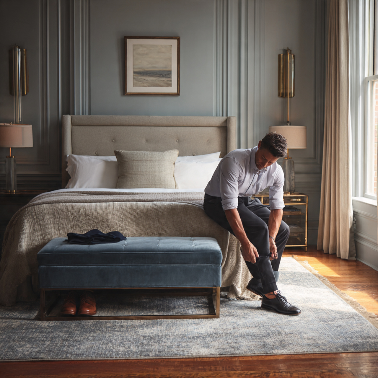 25 Blue Bedroom Decor Ideas That Inspire Calm, Style & Luxury 18 a sophisticated bedroom with a slate blue