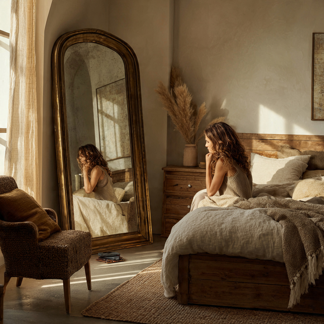 25 Stunning Bedroom Decor Cozy Ideas to Elevate Every Room 15 a stylish bedroom with antiqued brass mirror