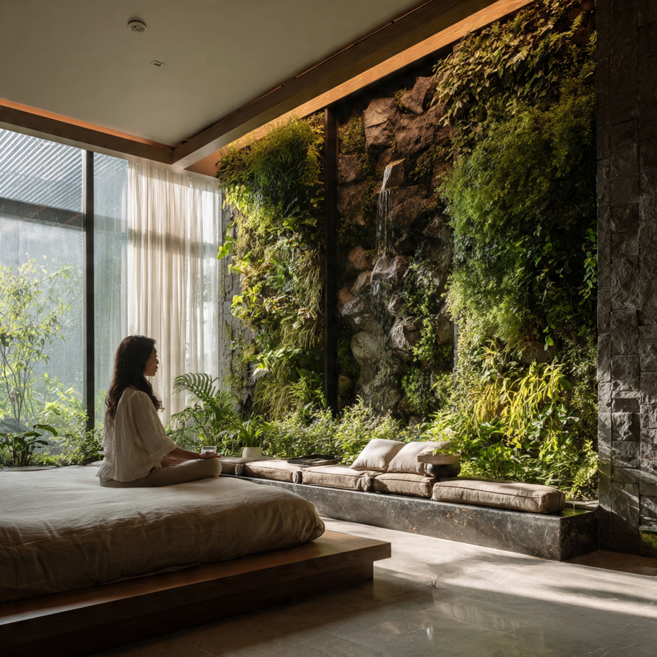 25 Room Decor Bedroom Aesthetic Ideas That Elevate Comfort and Elegance 19 a tranquil bedroom featuring living walls stone