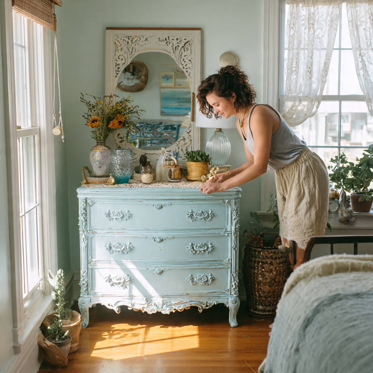 25 Blue Bedroom Decor Ideas That Inspire Calm, Style & Luxury 8 a vintage inspired bedroom with a pale azure