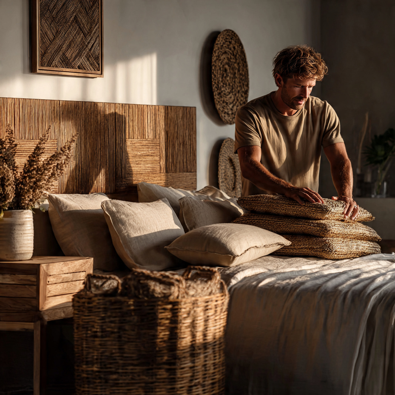 25 Stunning Bedroom Decor Cozy Ideas to Elevate Every Room 14 a warm bedroom featuring woven rattan decorative