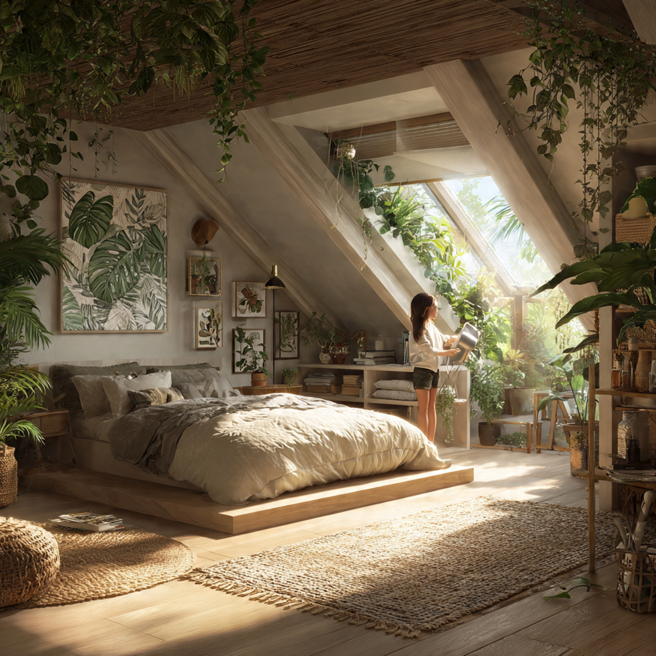 25 Attic Bedroom Ideas: Transform Your Loft Into a Cozy, Stylish Retreat 20 attic bedroom filled with lush indoor plants