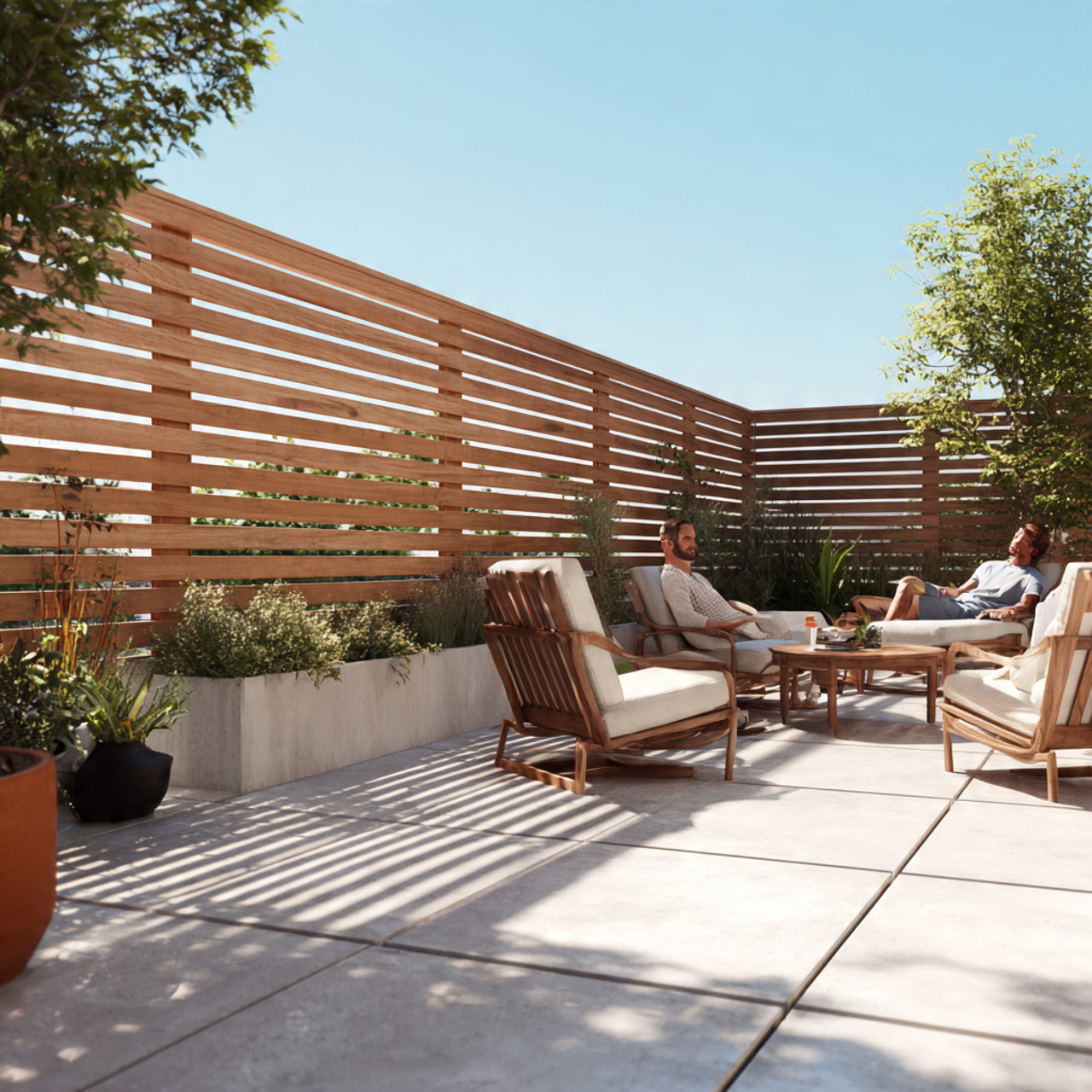 backyard with a mid century modern horizontal slat