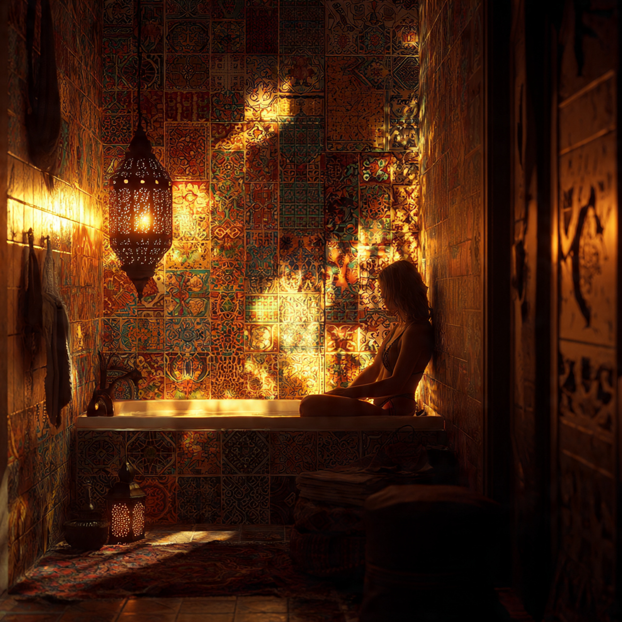 25 Luxury Bathroom Lighting Ideas That Inspire & Impress 13 bohemian style bathroom with a moroccan lantern casting