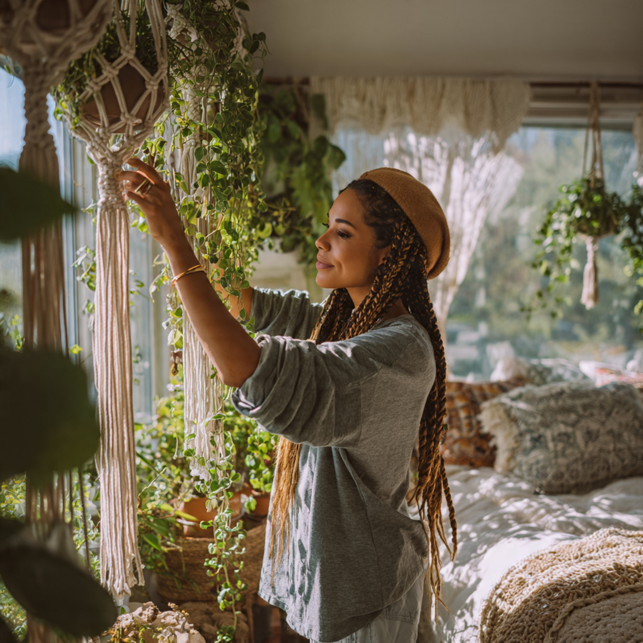 25 Boho Bedroom Ideas: Transform Your Space with Style & Charm 23 boho bedroom ideas featuring a macrame plant