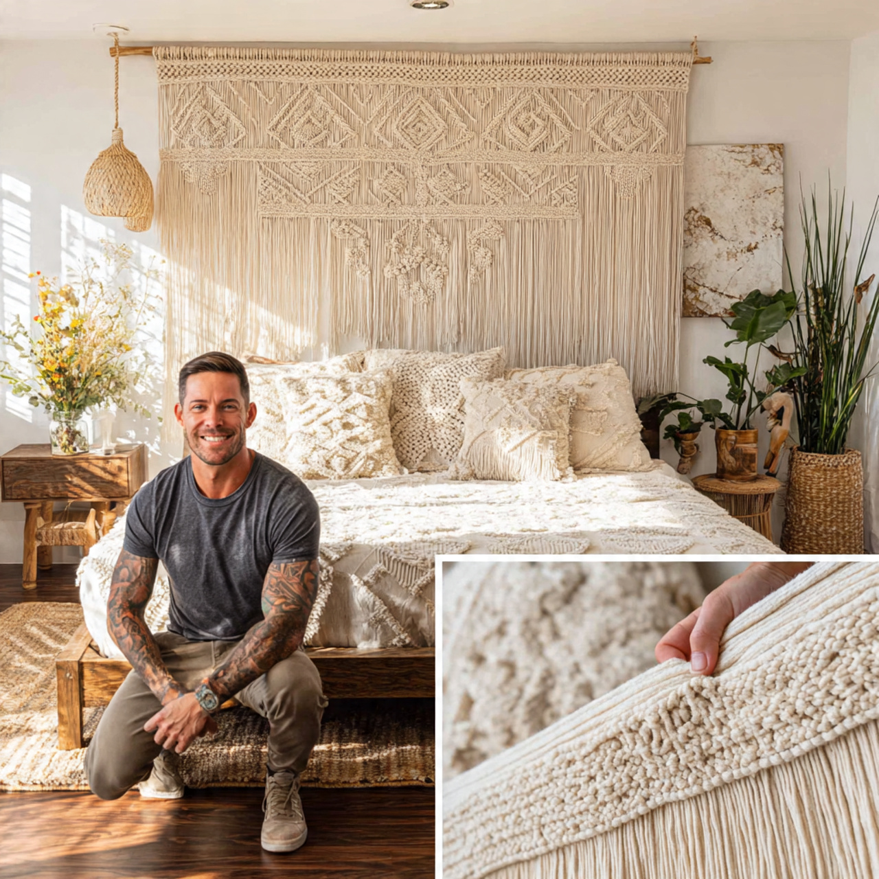 25 Boho Bedroom Ideas: Transform Your Space with Style & Charm 2 boho bedroom ideas showcasing a large macrame