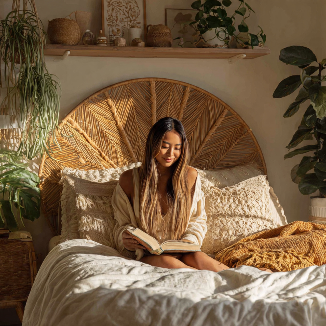 25 Boho Bedroom Ideas: Transform Your Space with Style & Charm 3 boho bedroom ideas with a rattan headboard