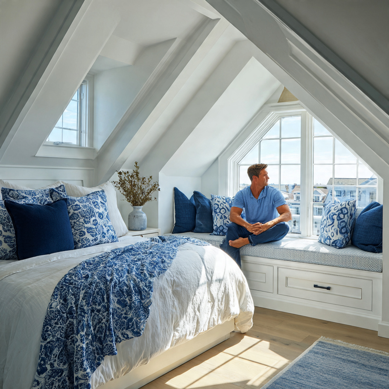 25 Attic Bedroom Ideas: Transform Your Loft Into a Cozy, Stylish Retreat 17 bright attic bedroom with a coastal inspired blue