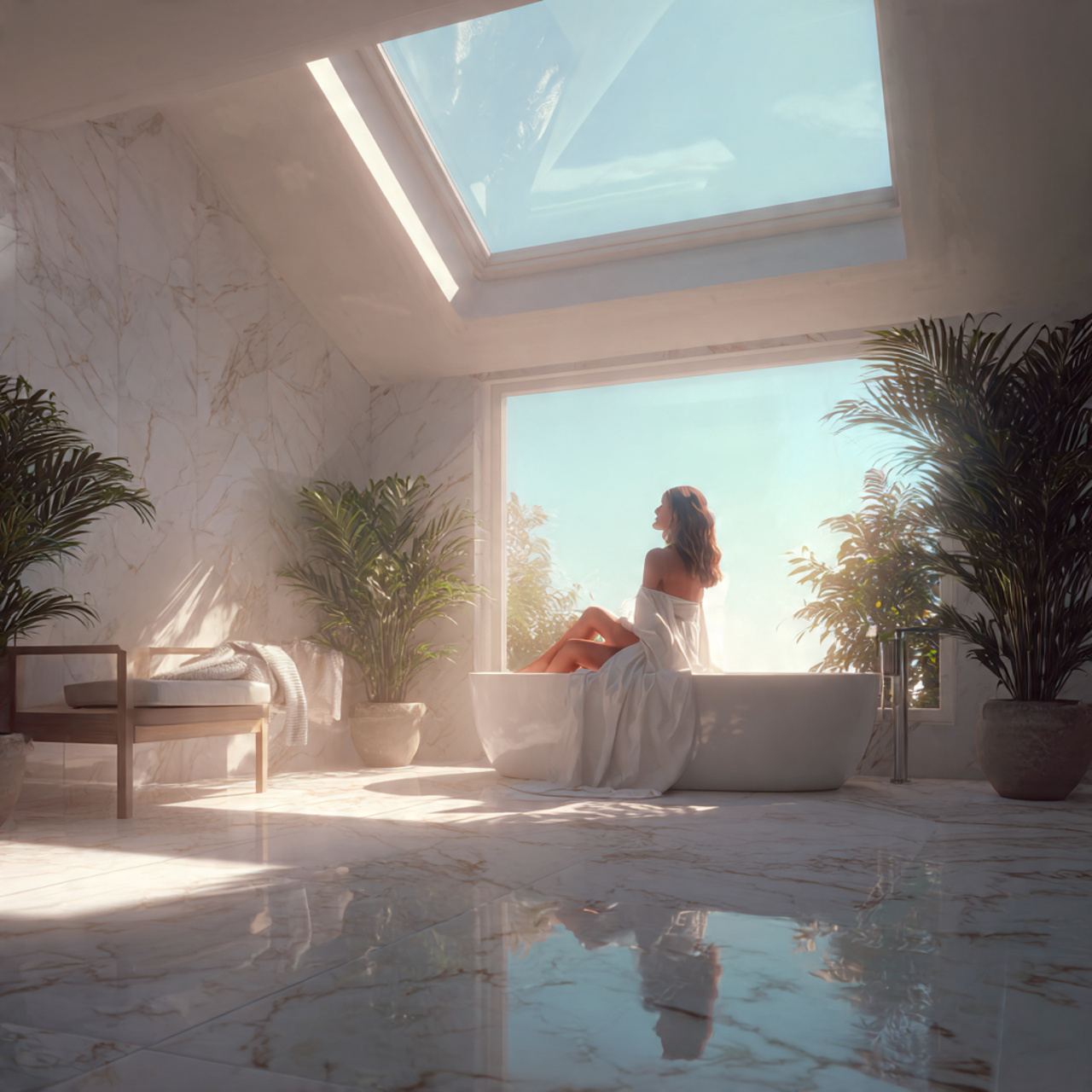 25 Luxury Bathroom Lighting Ideas That Inspire & Impress 8 bright bathroom with a large skylight sunlight