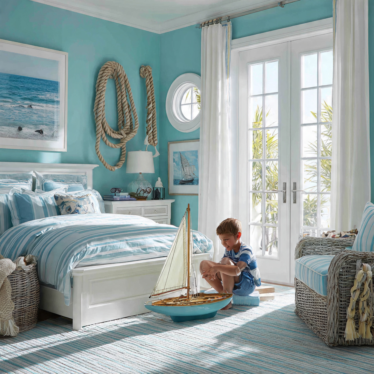 25 Elegant Blue Bedroom Ideas That Elevate Any Room 20 bright nautical themed bedroom with turquoise walls and