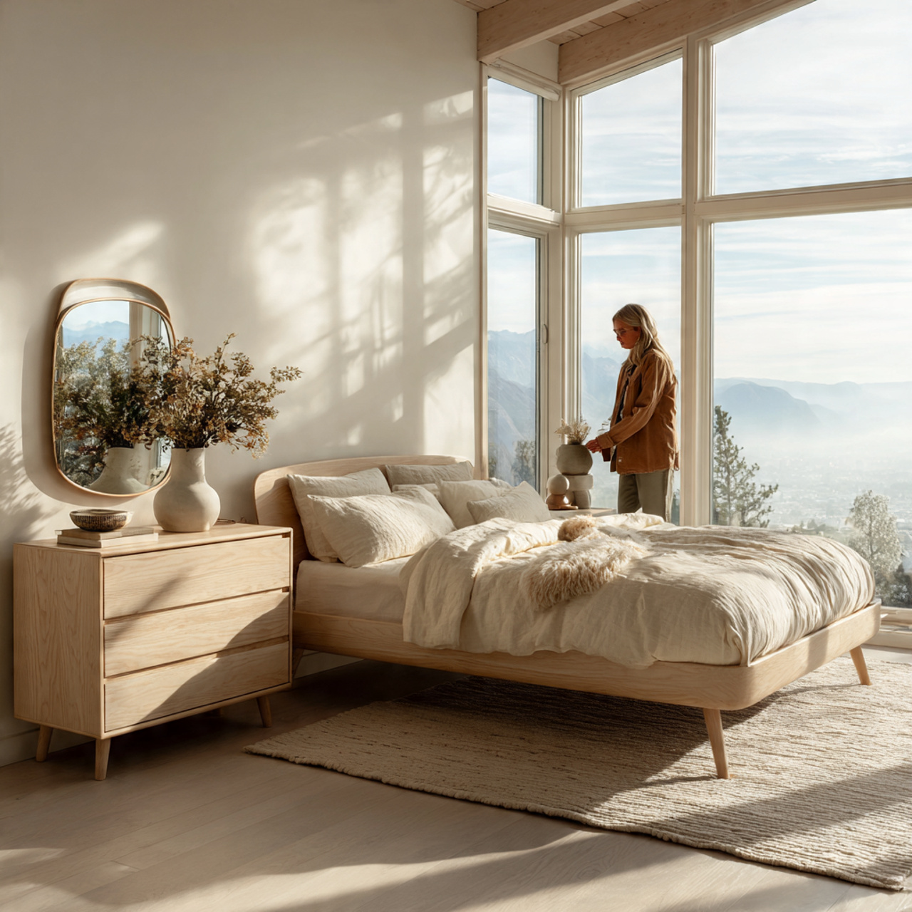 25 Stunning Neutral Bedroom Decor Ideas for Calm & Luxurious Living 5 bright neutral bedroom with bleached oak bedframe