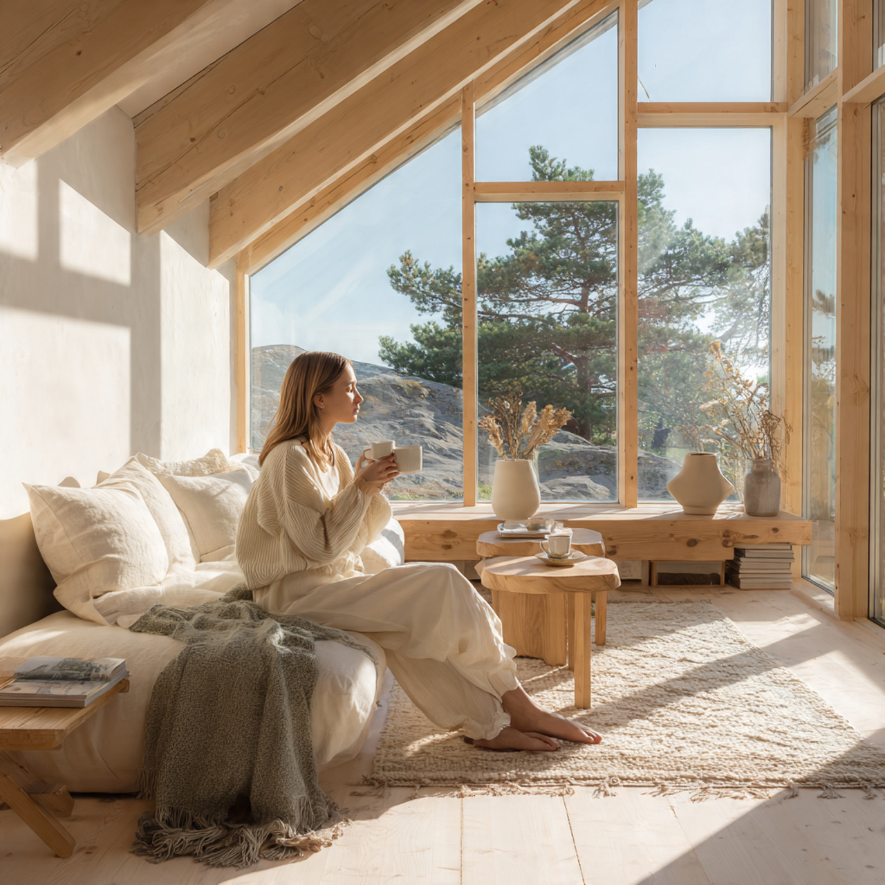 bright scandinavian sunroom with large unobstructed windows