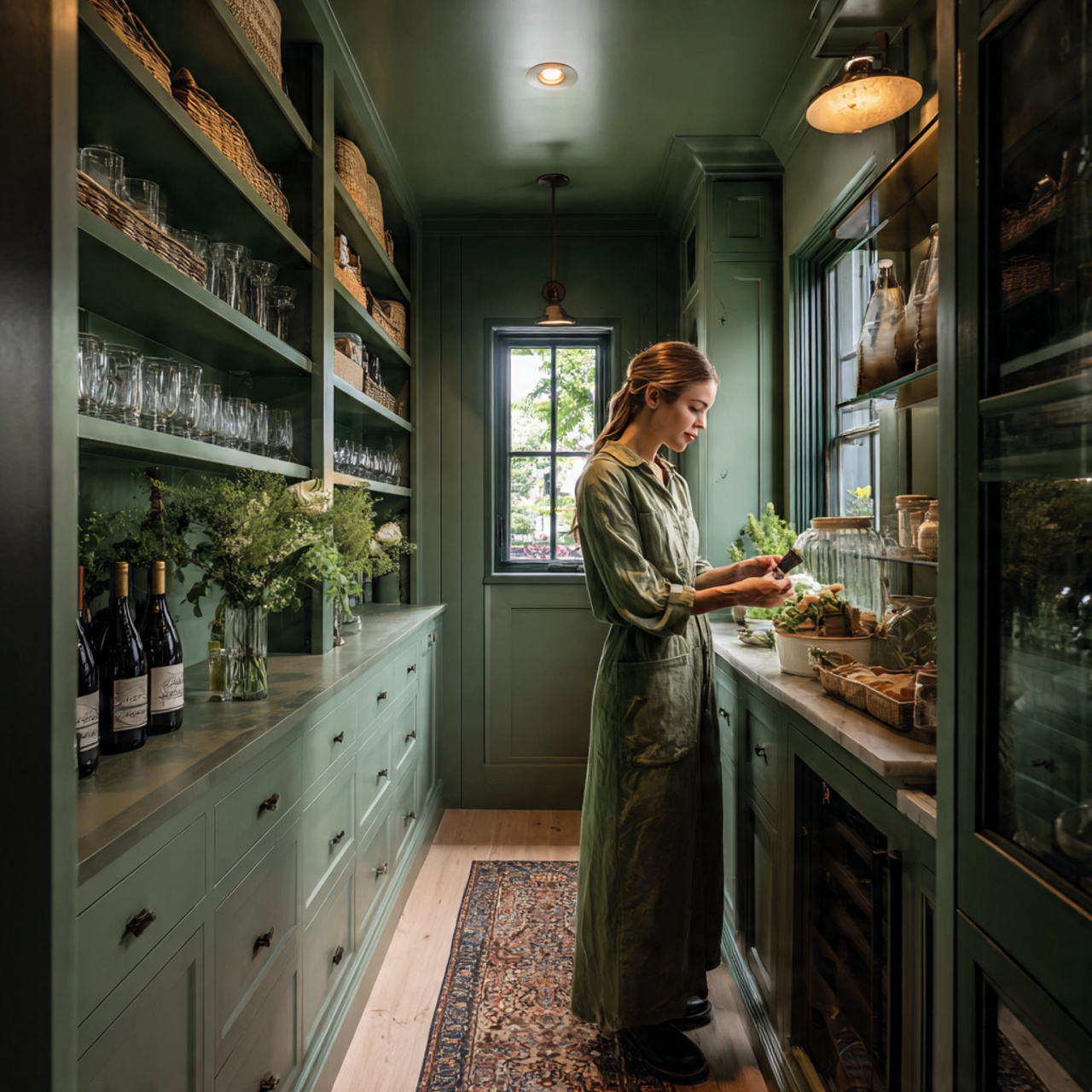 25 Sage Green Kitchen Ideas – Transform Your Space with Calm & Stylish Vibes 23 compact butler s pantry painted entirely in sage