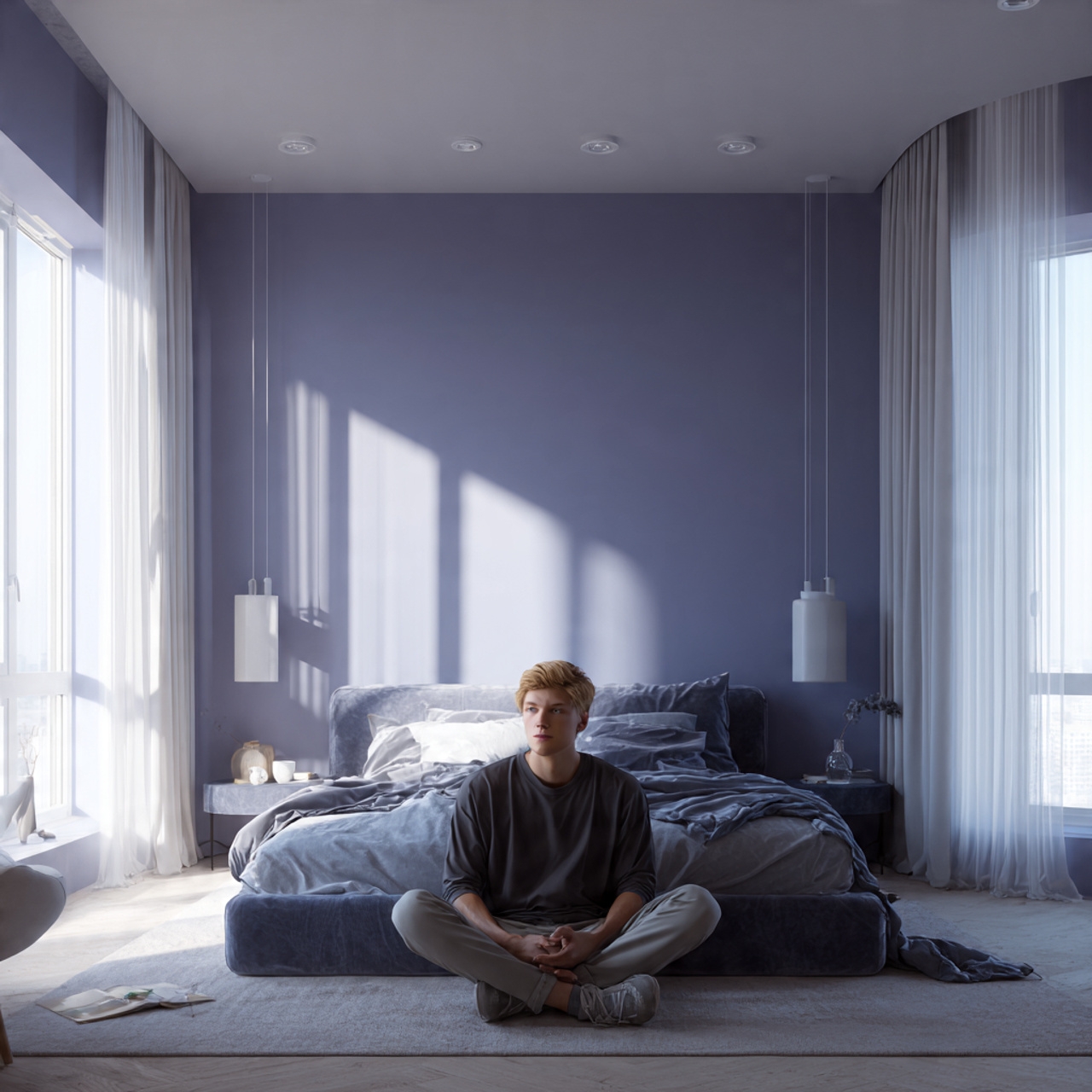 25 Elegant Blue Bedroom Ideas That Elevate Any Room 21 contemporary bedroom with matte blueberry walls soft