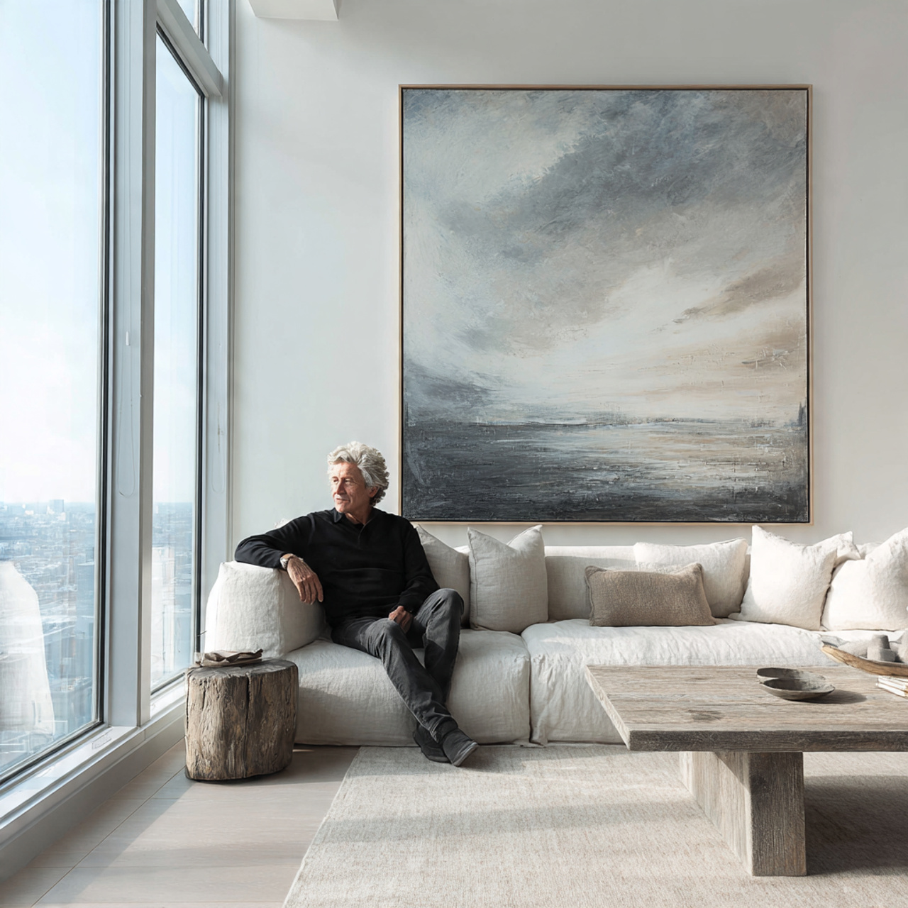 contemporary minimalist living room featuring a single