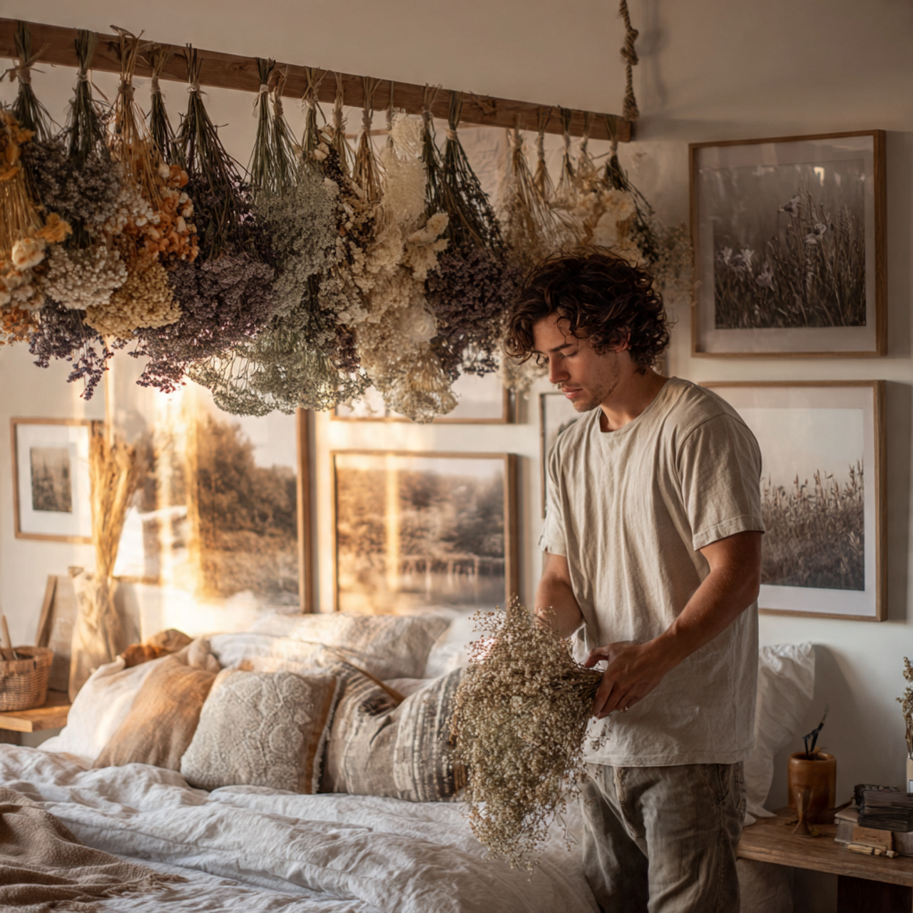 25 Cottage Bedroom Ideas to Create a Beautifully Cozy Sanctuary 14 cottage bedroom ideas using dried flower wall