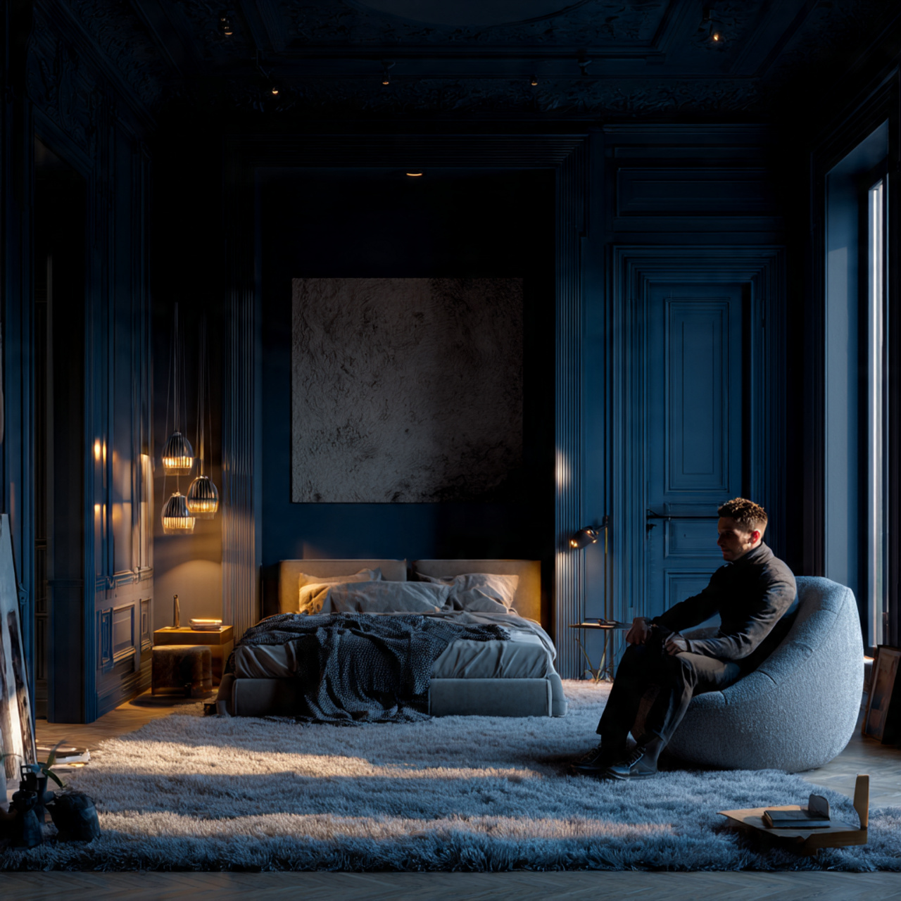 25 Elegant Blue Bedroom Ideas That Elevate Any Room 4 dramatic bedroom with floor to ceiling midnight blue walls