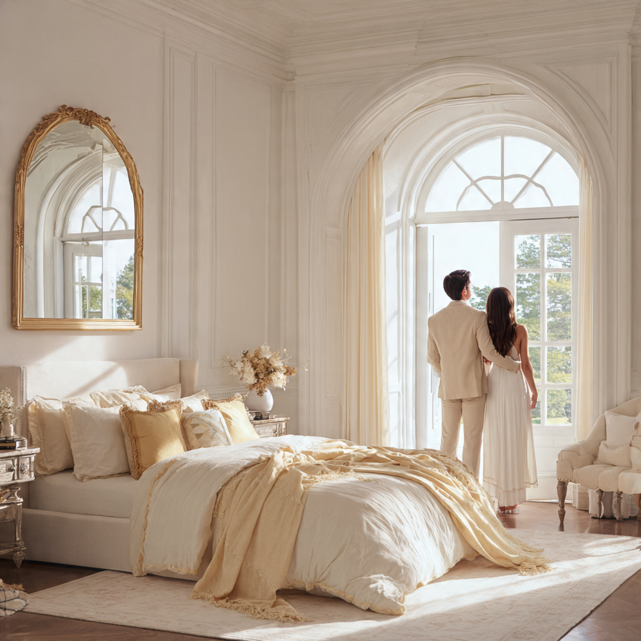 25 Chic & Inspiring Bedroom Wall Decor Above Bed Ideas You’ll Love 20 elegant bedroom featuring a classic arched pane