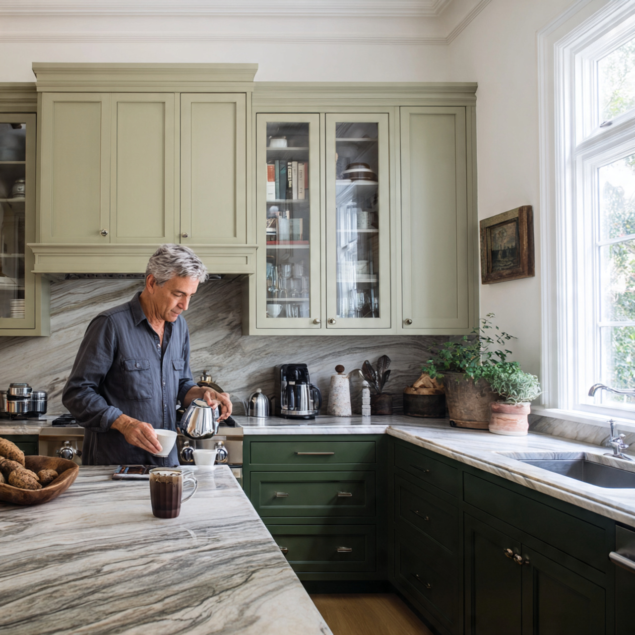 25 Sage Green Kitchen Ideas – Transform Your Space with Calm & Stylish Vibes 10 elegant kitchen with two tone cabinetry light sage