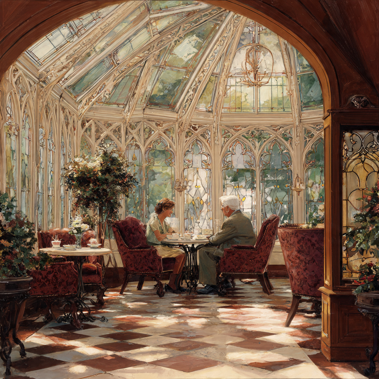 elegant victorian conservatory style sunroom with intricate roof