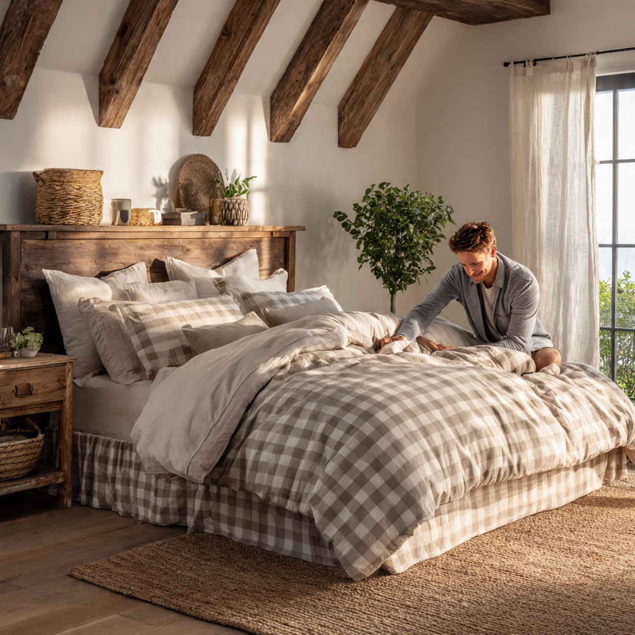 25 Farmhouse Bedroom Decor Ideas for a Cozy, Timeless & Beautiful Retreat 24 high resolution realistic interior image of farmhouse bedroom 3