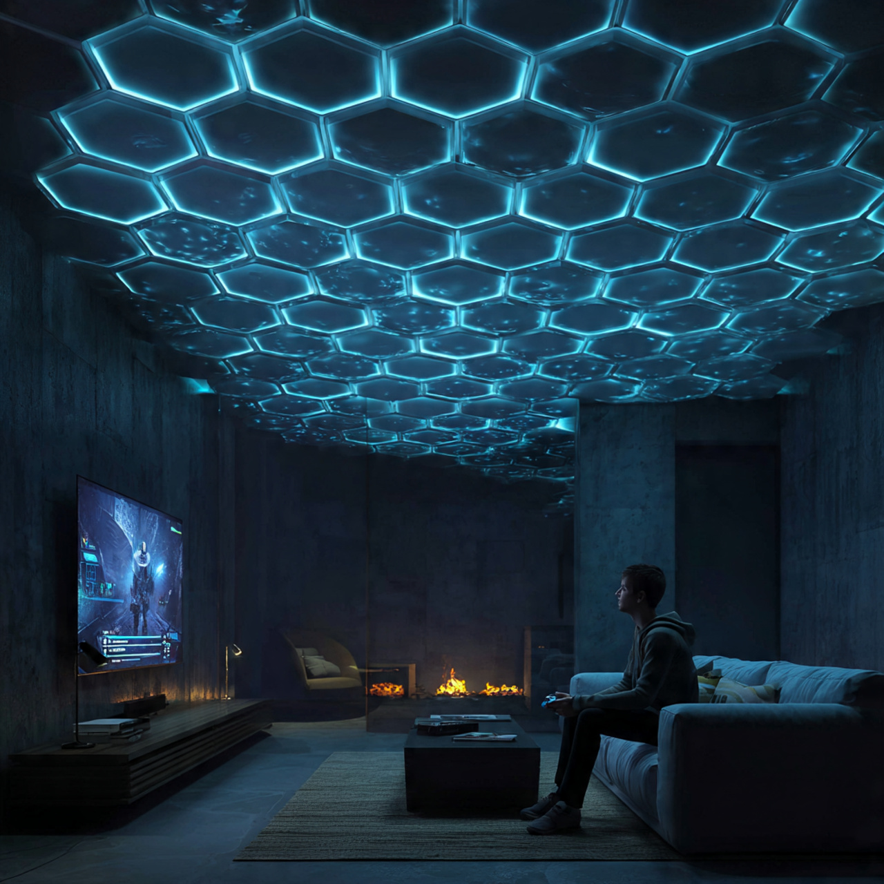 high tech media room with pop design ideas