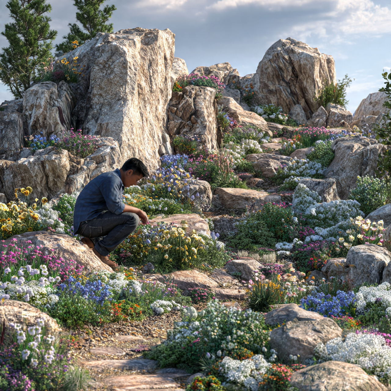 highly realistic flower bed ideas highlighting alpine