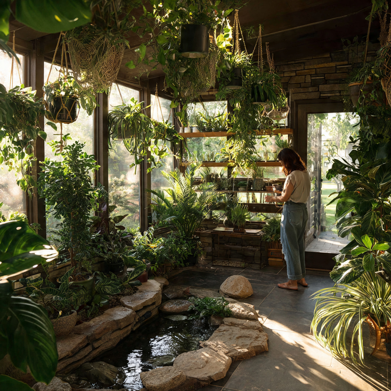 lush indoor botanical jungle inside a sunroom