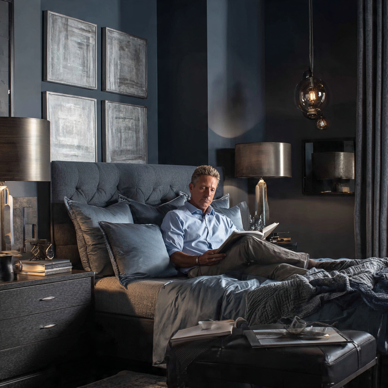 25 Elegant Blue Bedroom Ideas That Elevate Any Room 18 masculine bedroom in steel blue with gray