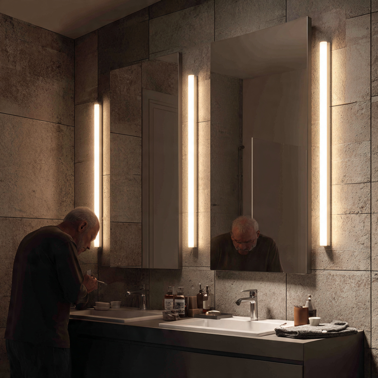 25 Luxury Bathroom Lighting Ideas That Inspire & Impress 12 minimalist bathroom featuring frosted glass tube lights