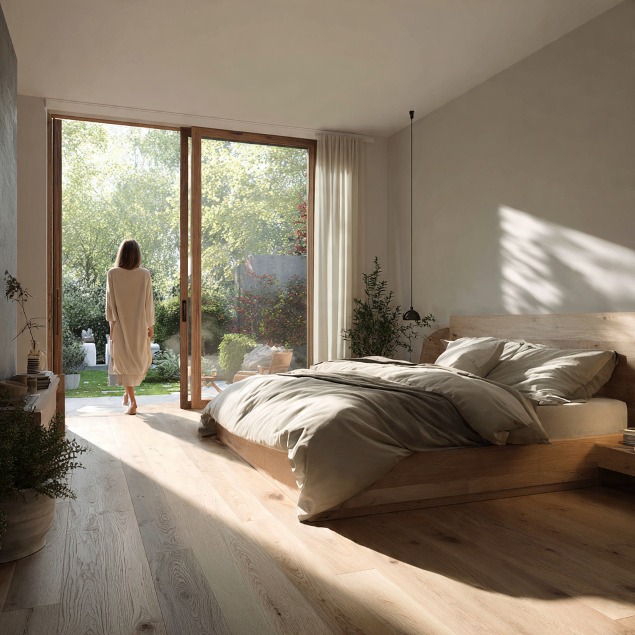 25 Minimalist Bedroom Ideas That Create Calm, Luxury & Timeless Style 10 minimalist bedroom featuring warm oak flooring neutral