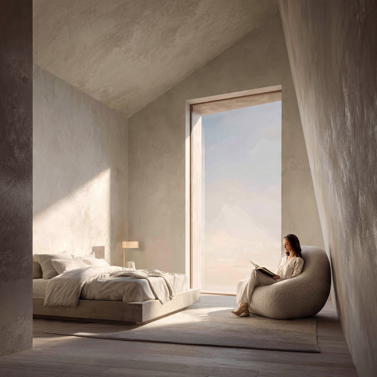 25 Minimalist Bedroom Ideas That Create Calm, Luxury & Timeless Style 18 minimalist bedroom with a sculptural statement chair