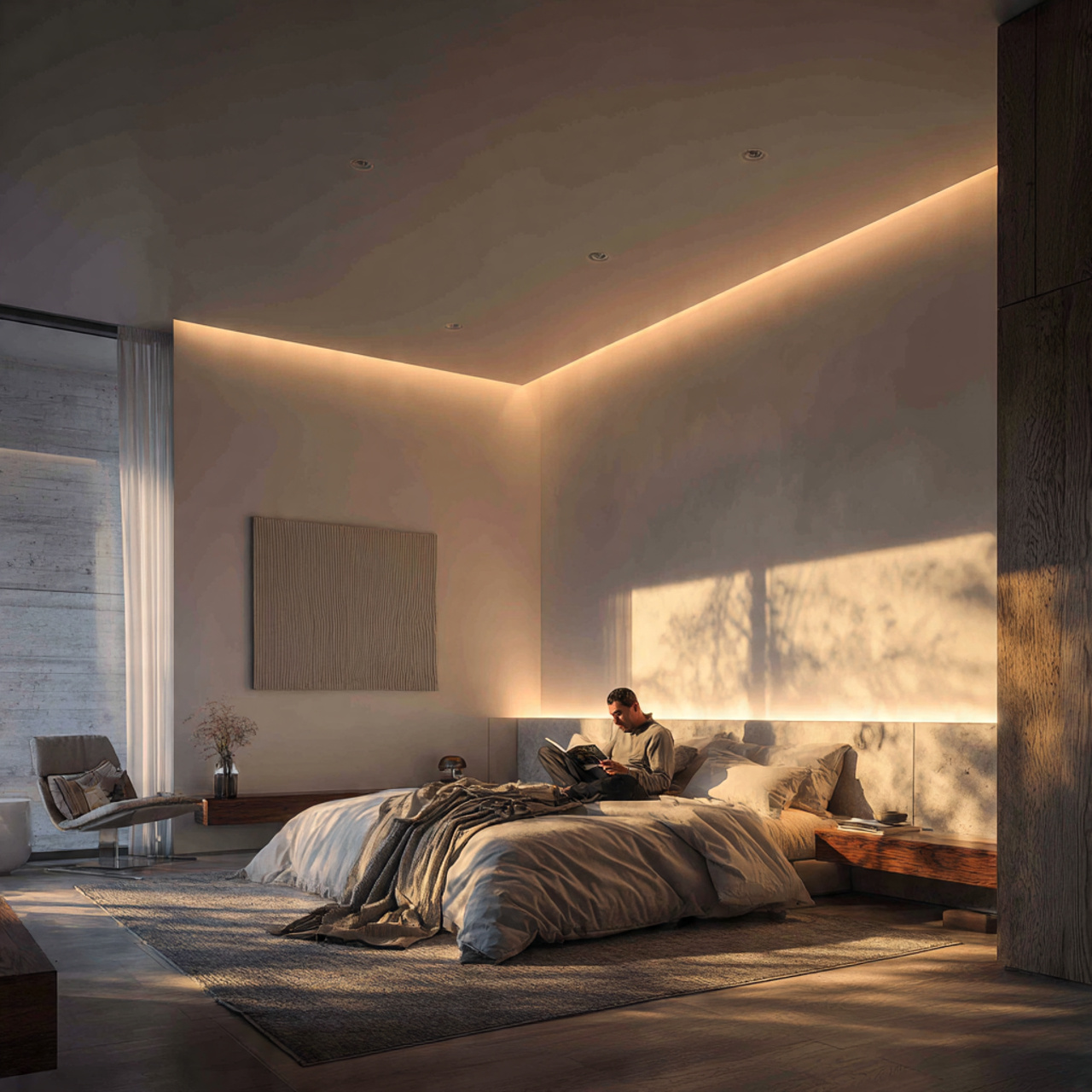 25 Minimalist Bedroom Ideas That Create Calm, Luxury & Timeless Style 11 minimalist bedroom with recessed cove lighting along