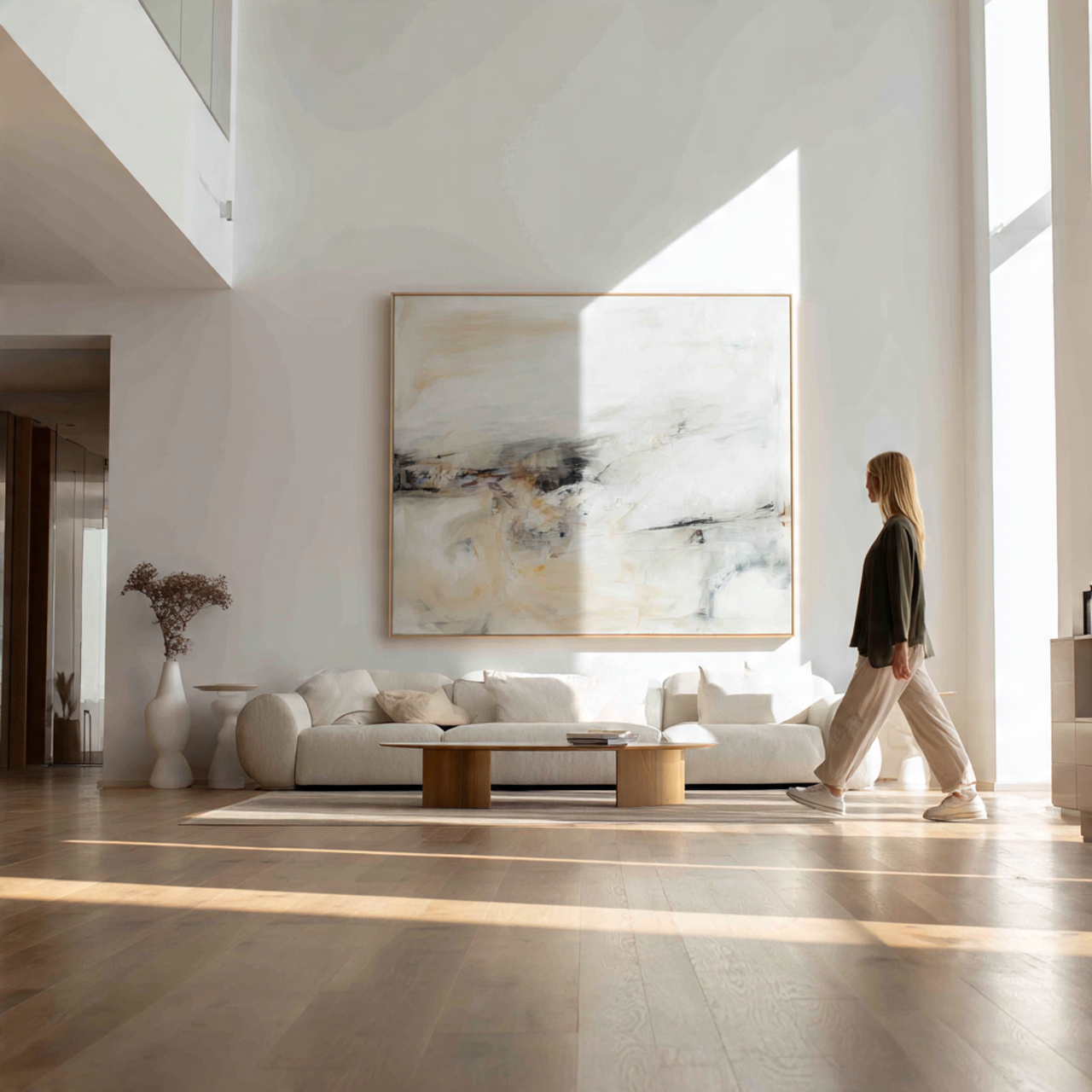 minimalist living room emphasizing negative space with