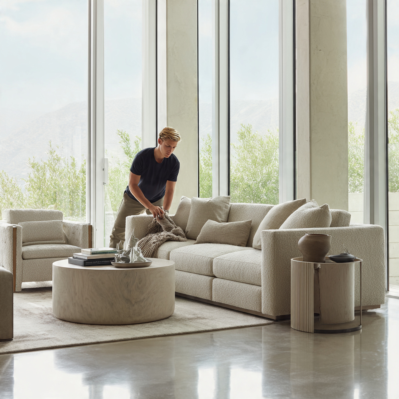 minimalist living room featuring furniture with clear