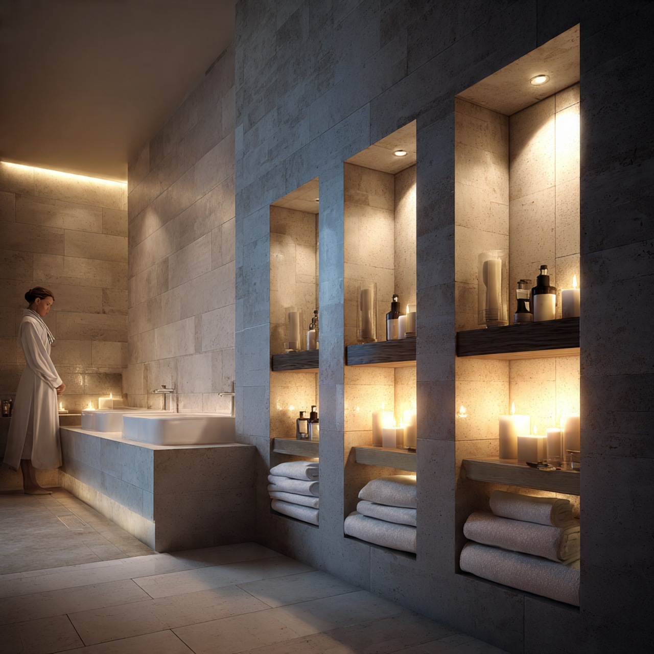 25 Luxury Bathroom Lighting Ideas That Inspire & Impress 20 modern bathroom with recessed wall niches softly