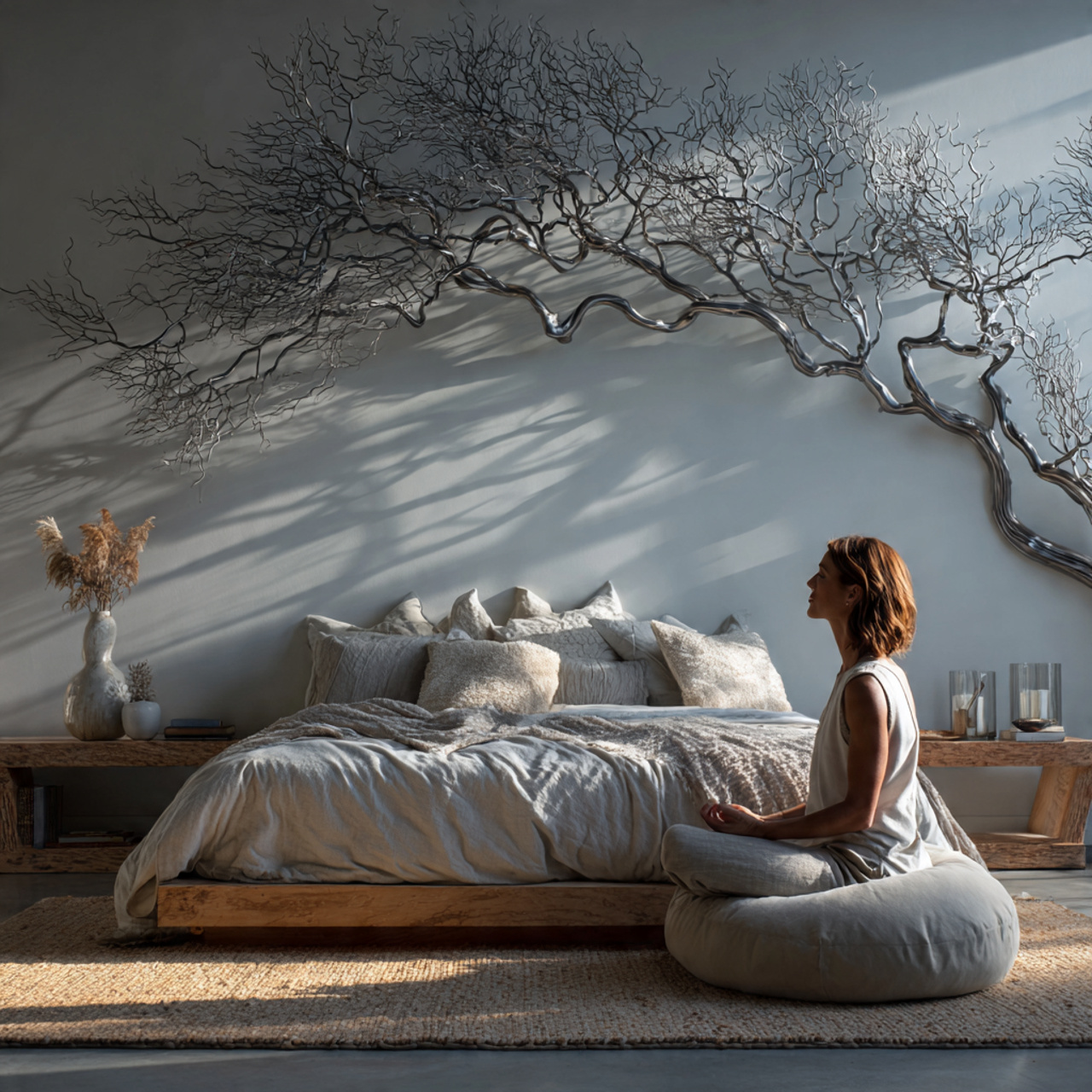 25 Chic & Inspiring Bedroom Wall Decor Above Bed Ideas You’ll Love 9 modern bedroom featuring a statement forged metal
