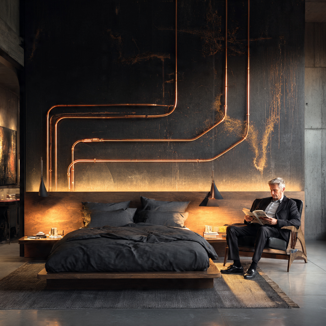 25 Chic & Inspiring Bedroom Wall Decor Above Bed Ideas You’ll Love 13 modern industrial bedroom with raw copper piping