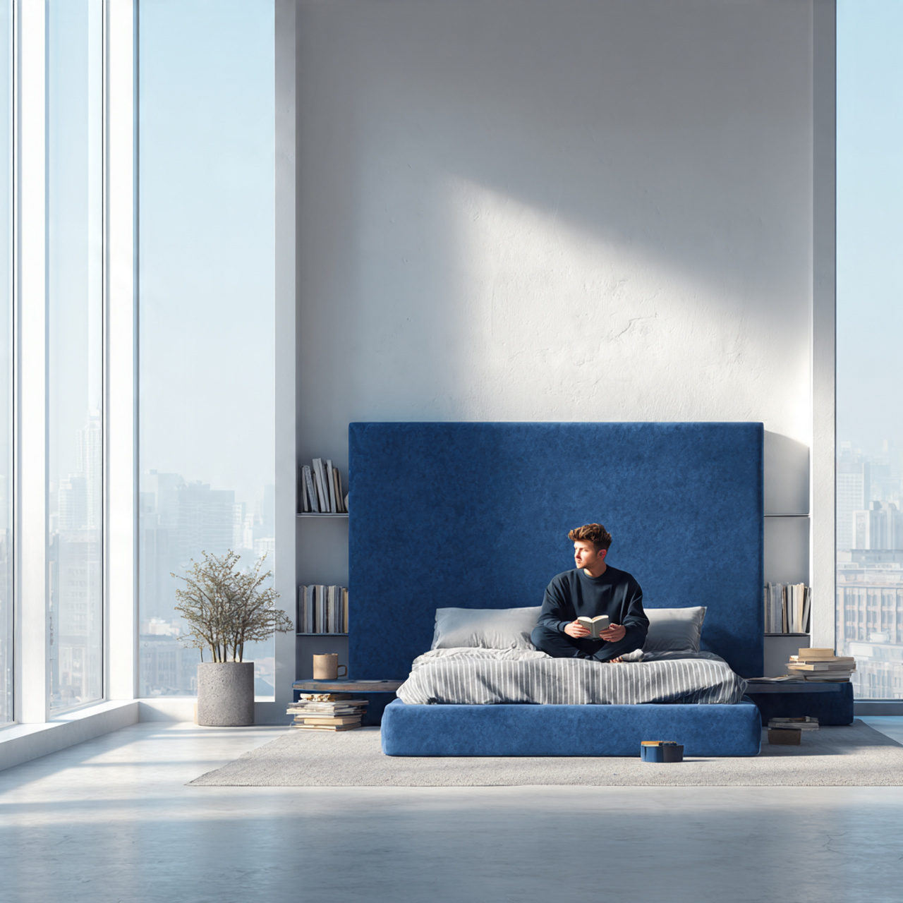 25 Elegant Blue Bedroom Ideas That Elevate Any Room 12 modern minimalist bedroom featuring a bold cobalt