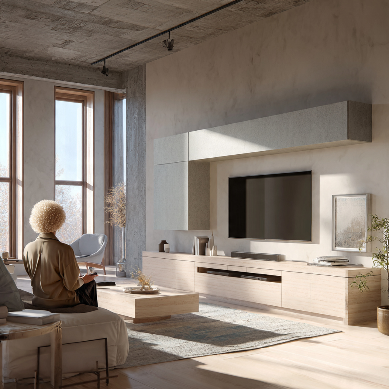 modern minimalist living room with an integrated