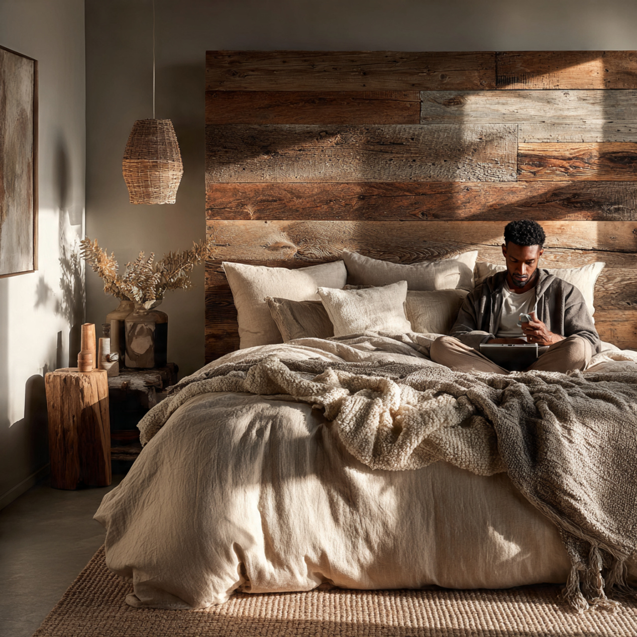25 Stunning Neutral Bedroom Decor Ideas for Calm & Luxurious Living 19 neutral bedroom with a reclaimed wood headboard