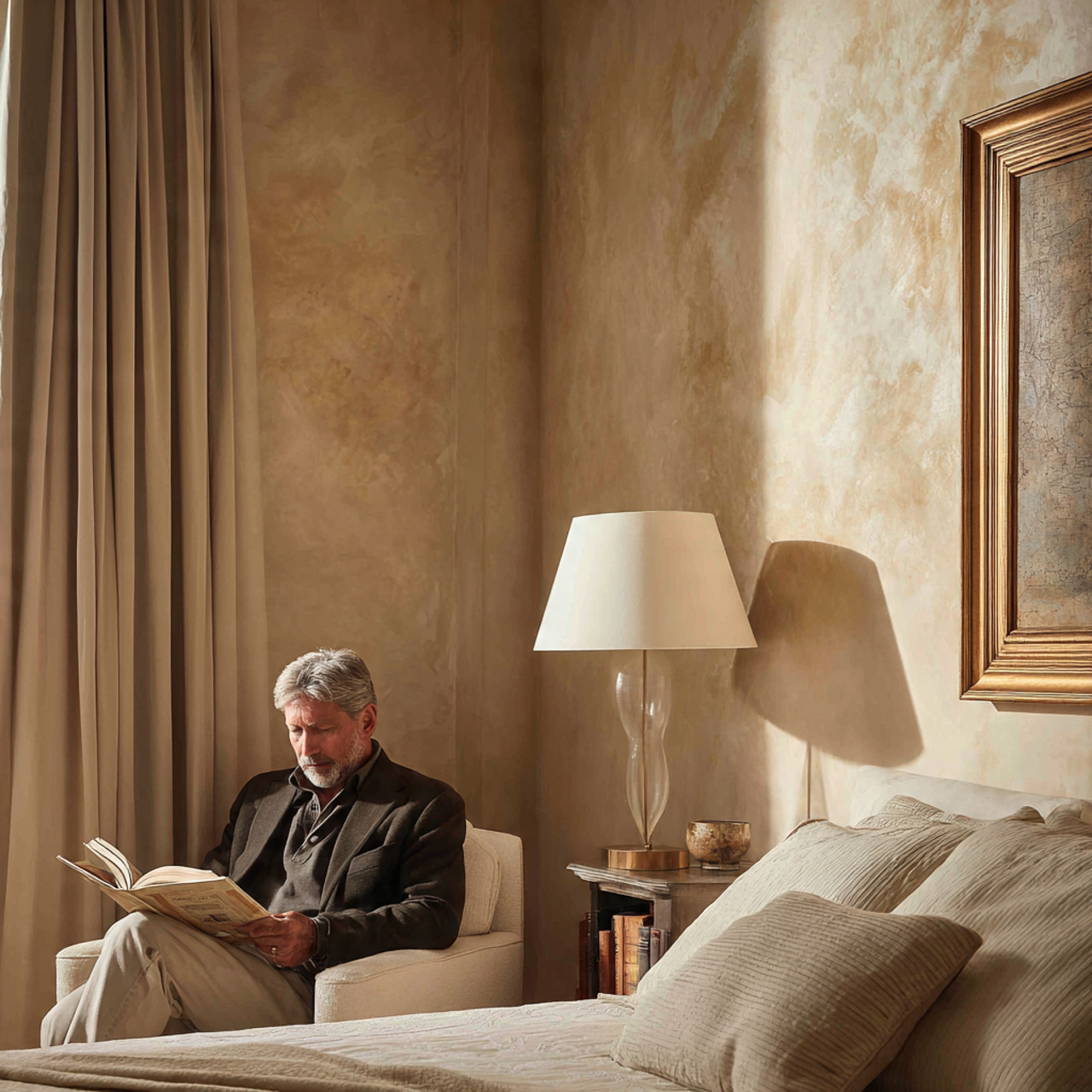 25 Stunning Neutral Bedroom Decor Ideas for Calm & Luxurious Living 23 neutral bedroom with parchment toned walls and lampshades