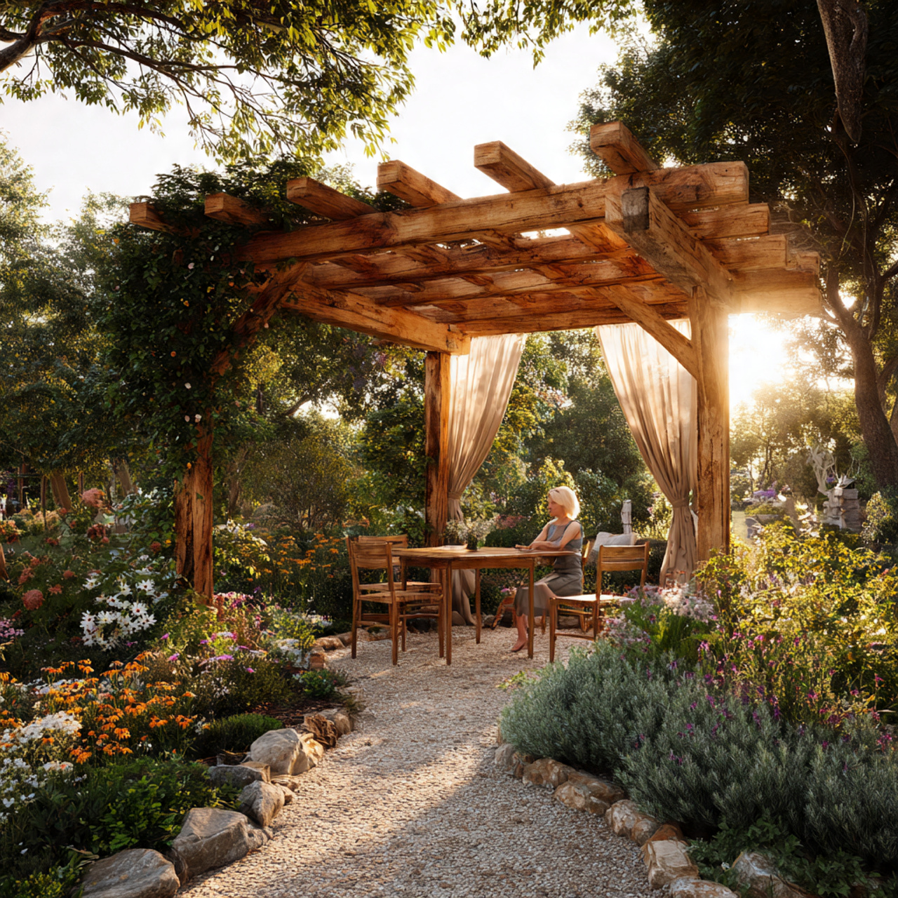 pergola ideas showcasing a rustic cedar beam