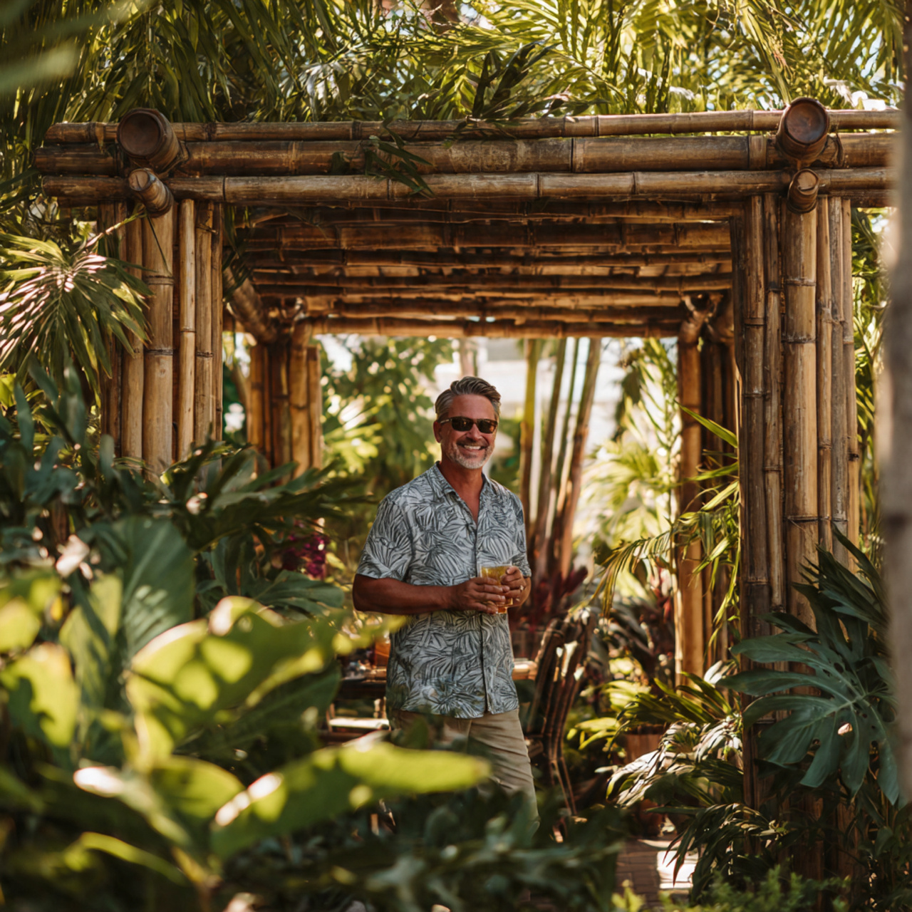 pergola ideas showcasing a tropical bamboo pergola